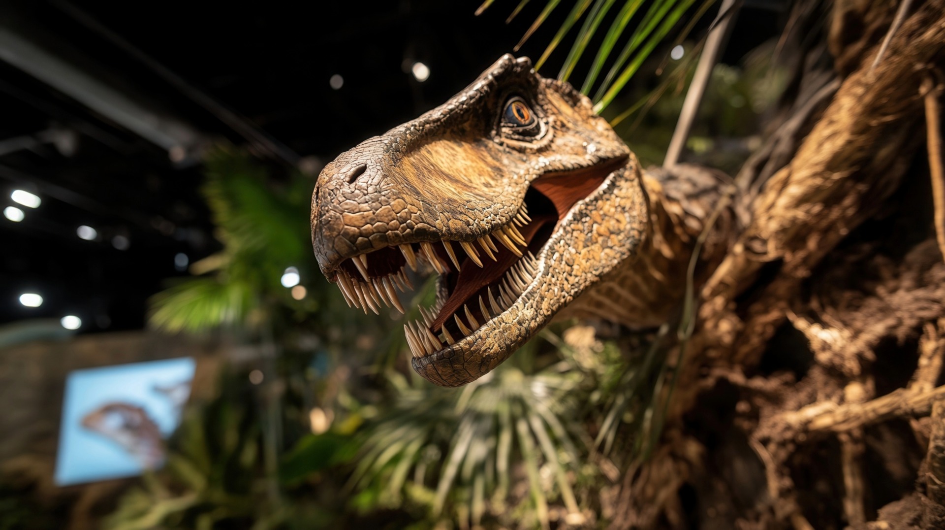Dinosaur exhibit showcasing lifelike t-rex model