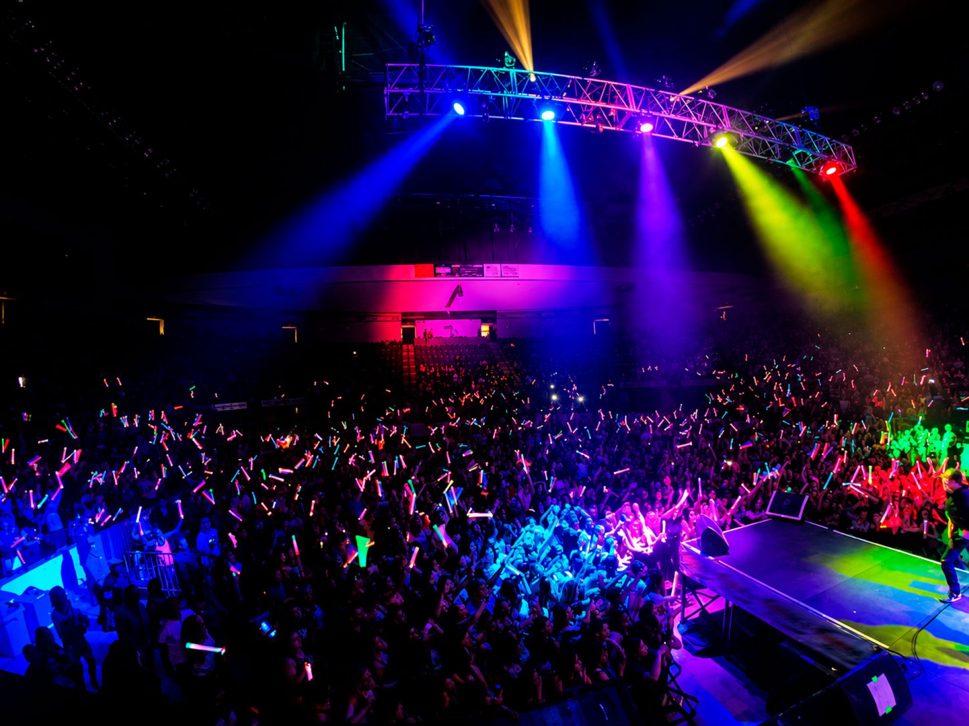 A large crowd celebrates inside the Mid-America Center
