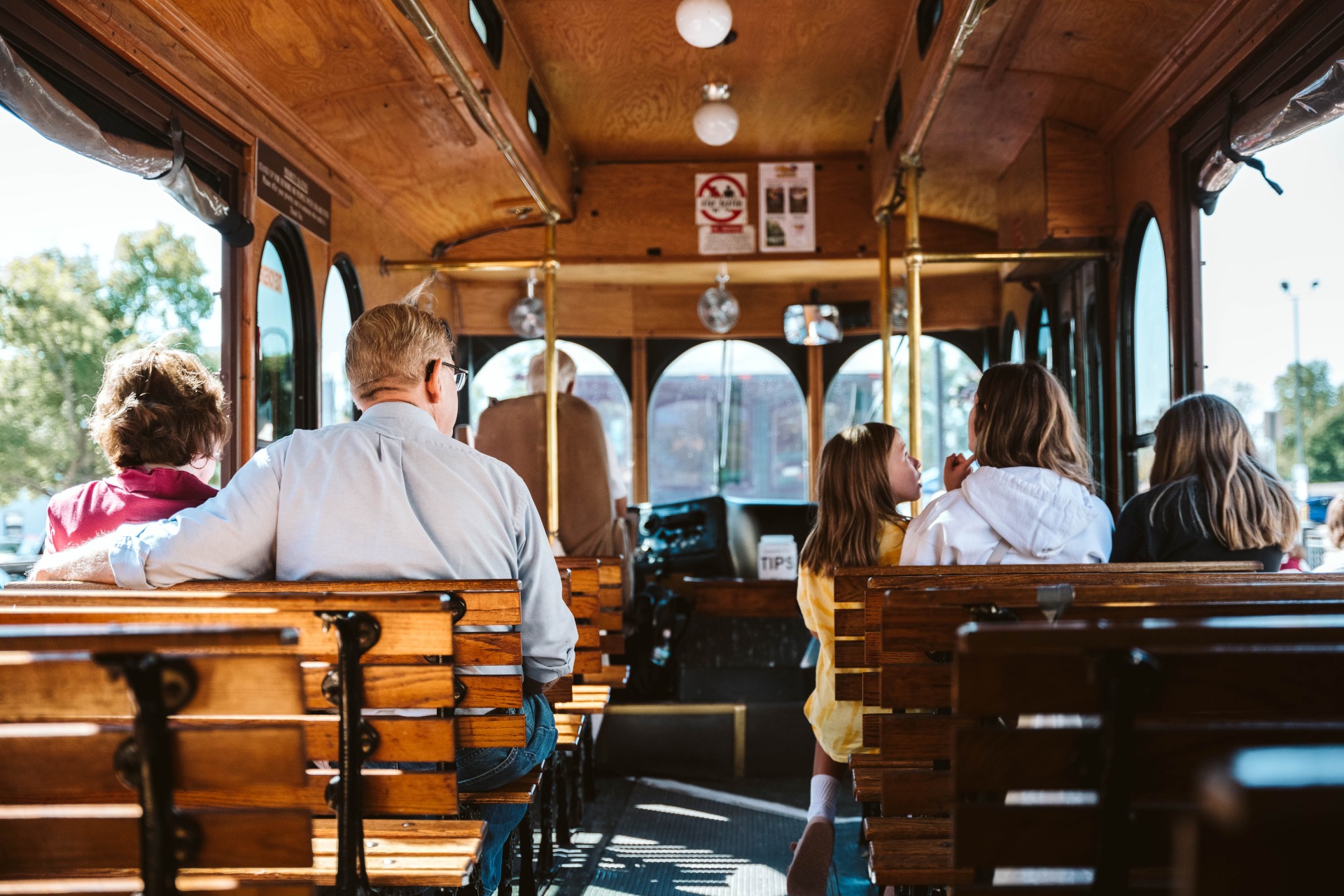 Passengers ride a trolley during Railroad Days