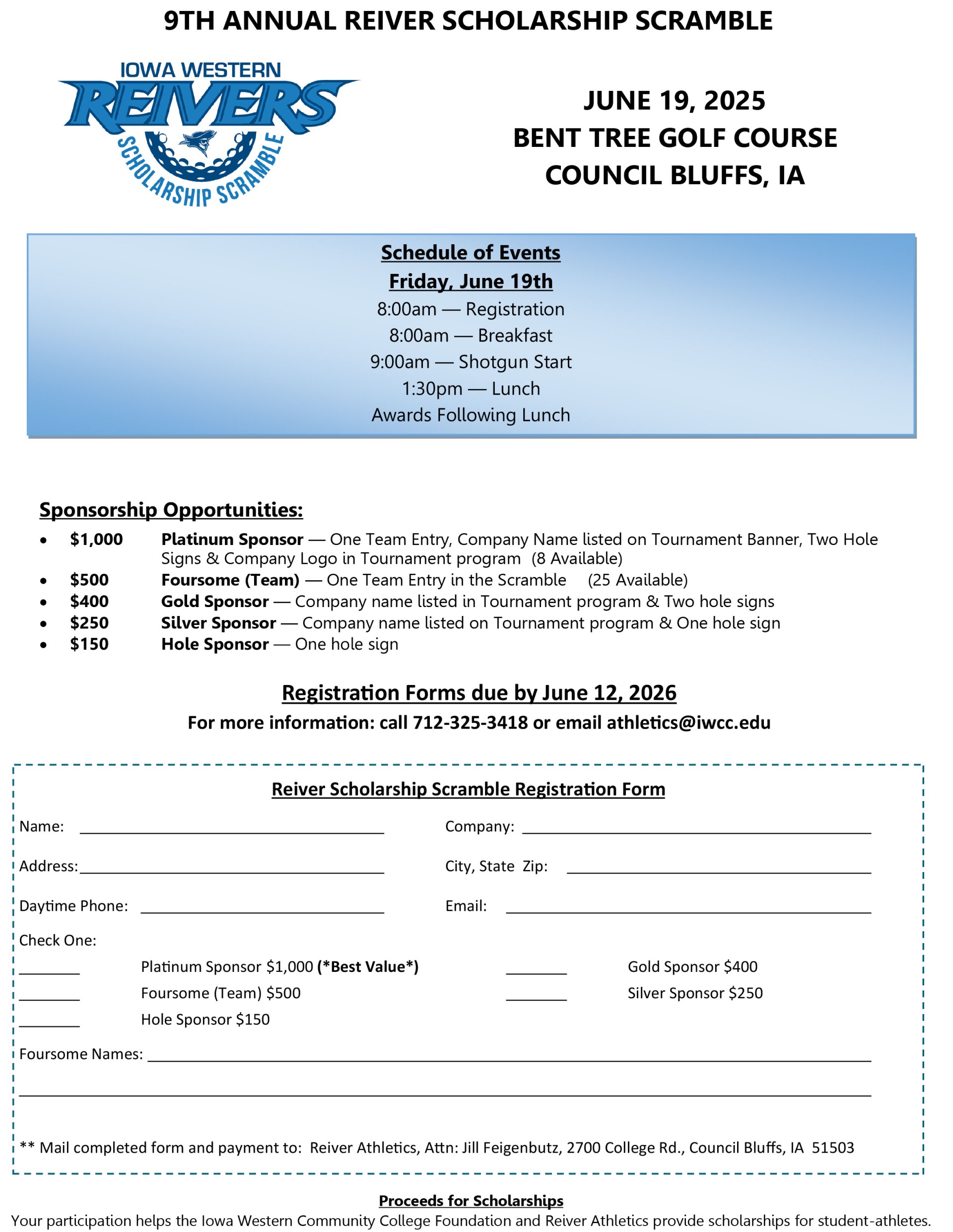 Reiver Golf Scramble Registration Form