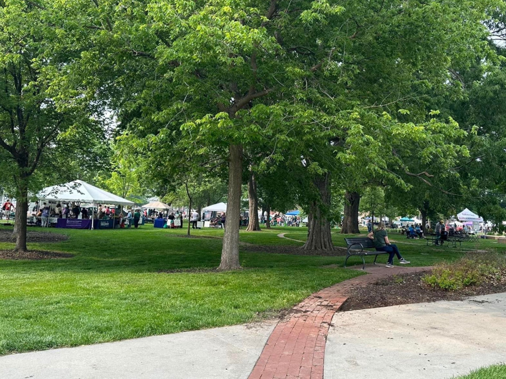 View of multiple vendor tents at previous event