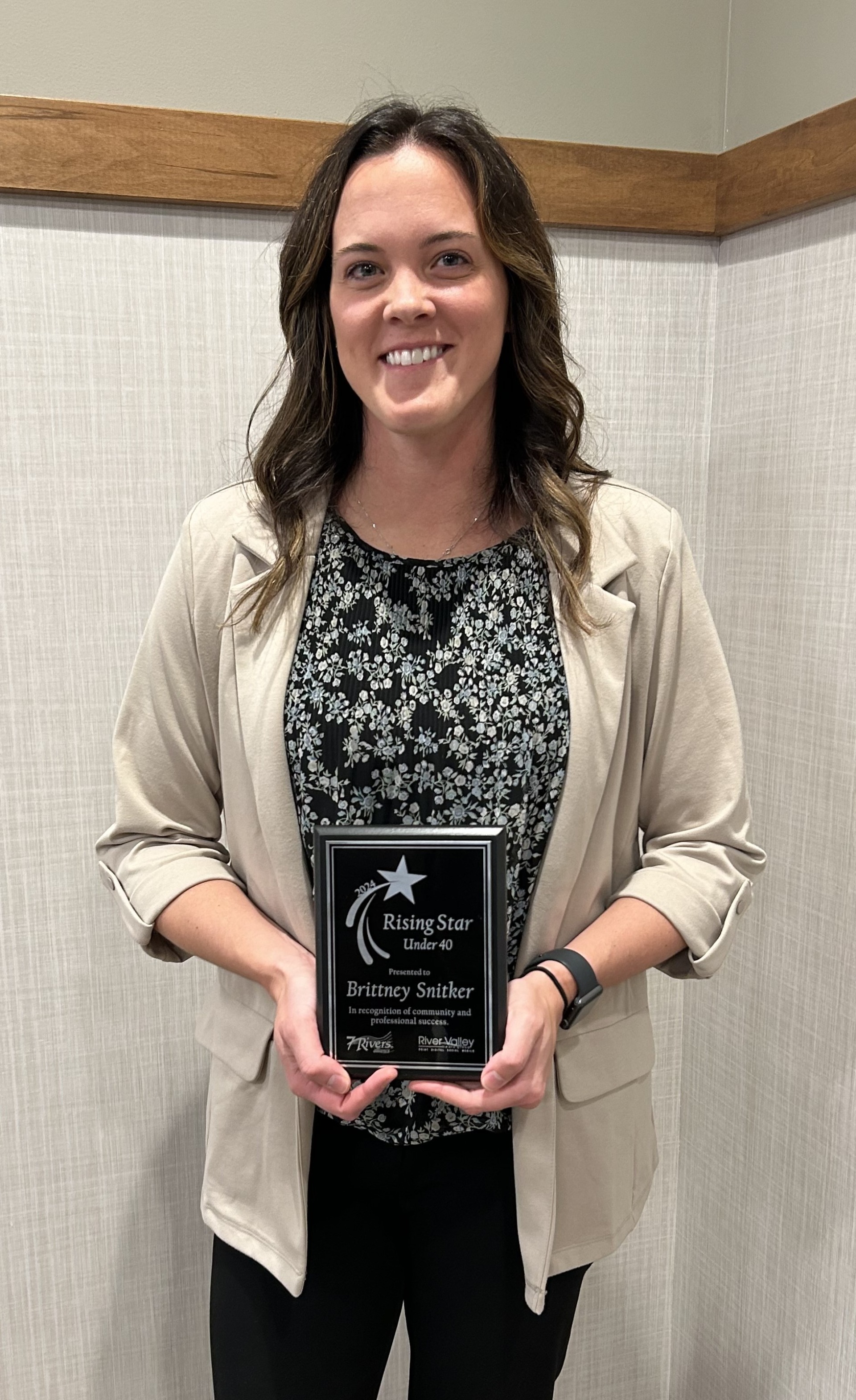 Brittney Snitker, Pharmacist, pictured at the 7 Rivers Alliance Rising Star for 2024 at a recent banquet at LaCrescent MN Event Center.
